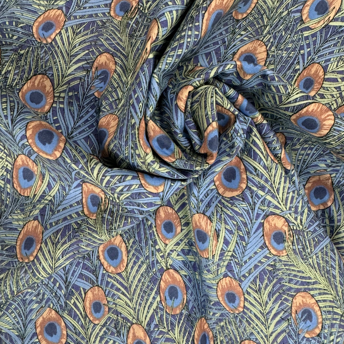Peacock in Blue and Peach (English Cotton Lawn Fabric) 3m