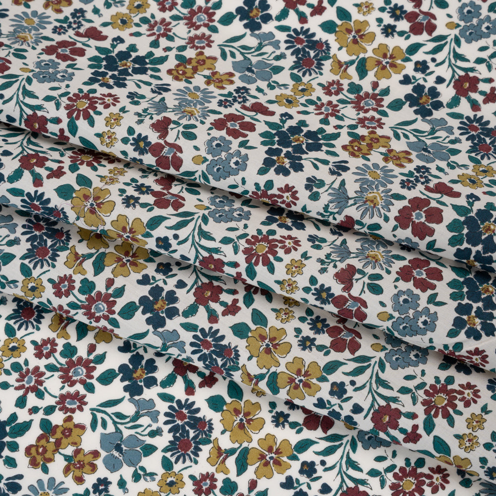 Liberty Fabrics Tana Lawn® - Annabella Multi Neutral - Yellow Ochre, Dark Red and Teal Floral 3m