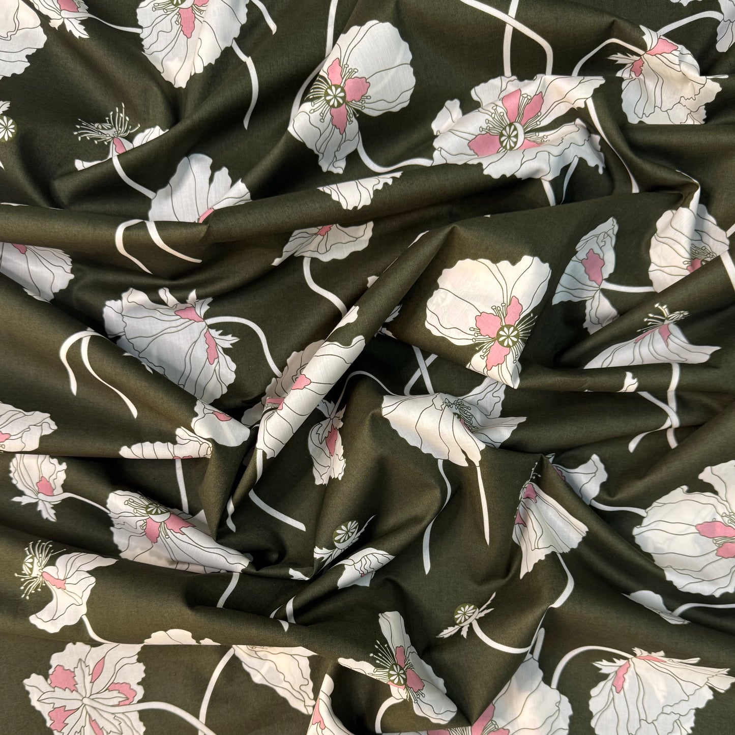 Liberty Fragile Blooms Espresso Green Cotton Tana Lawn 3m