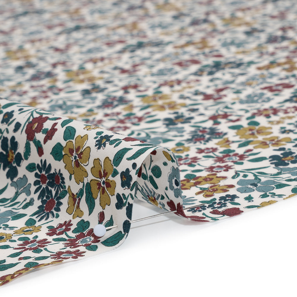 Liberty Fabrics Tana Lawn® - Annabella Multi Neutral - Yellow Ochre, Dark Red and Teal Floral 3m