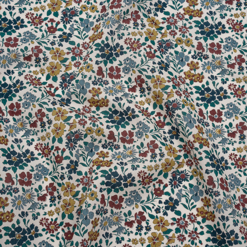 Liberty Fabrics Tana Lawn® - Annabella Multi Neutral - Yellow Ochre, Dark Red and Teal Floral 3m