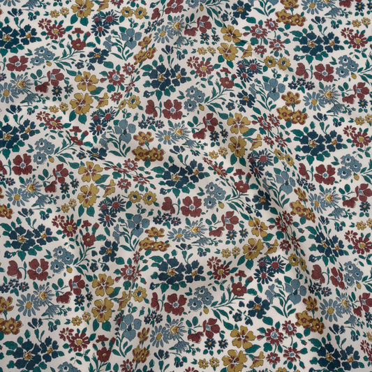 Liberty Fabrics Tana Lawn® - Annabella Multi Neutral - Yellow Ochre, Dark Red and Teal Floral 3m