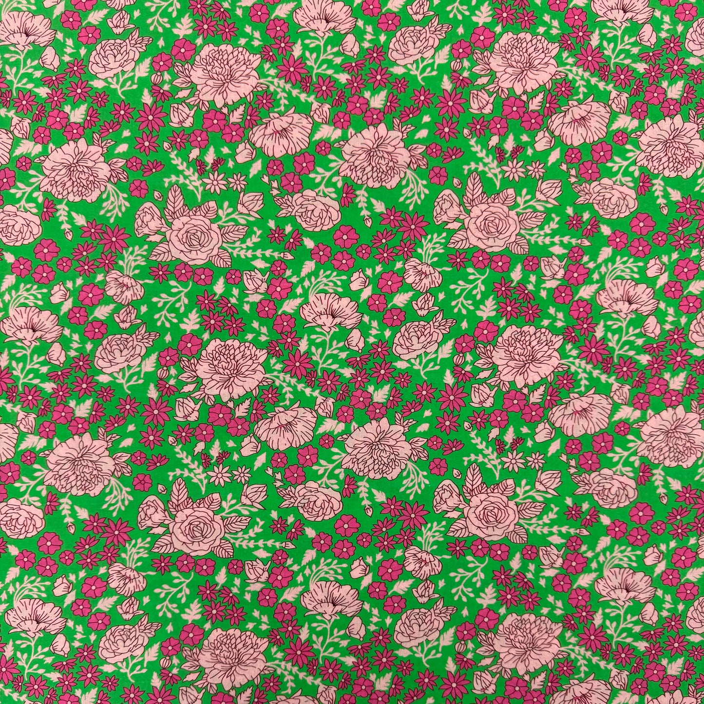 Green Pink Flowers(Classico Arancia cotton) 3m