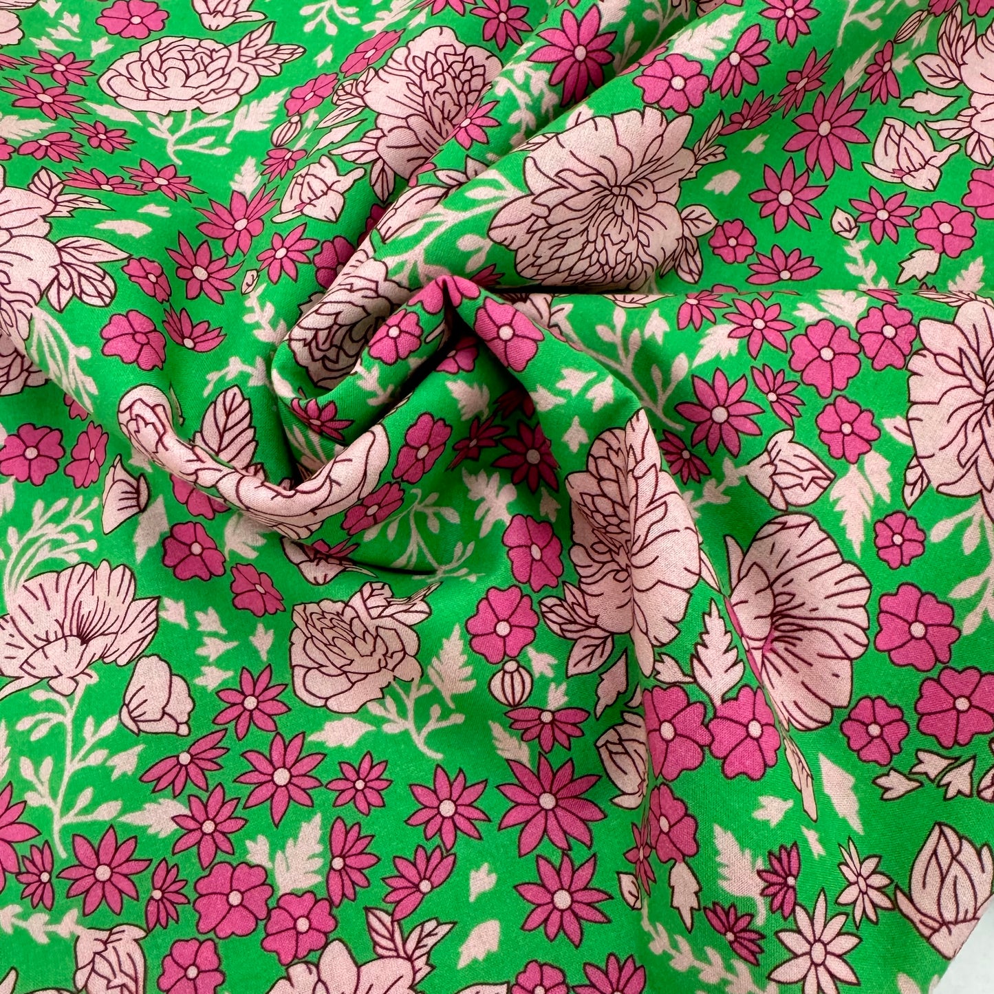 Green Pink Flowers(Classico Arancia cotton) 3m