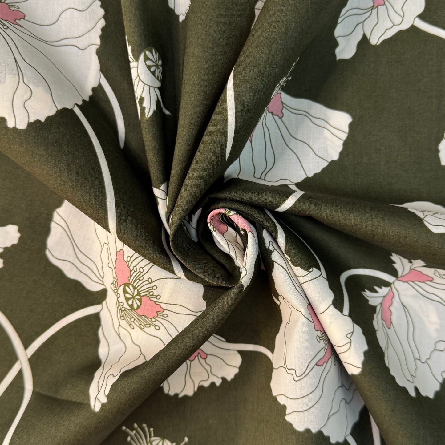 Liberty Fragile Blooms Espresso Green Cotton Tana Lawn 3m