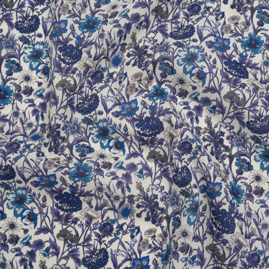 Liberty Fabrics Tana Lawn® - Rachel Blue - Indigo, Sky Blue and Lavender Flowers and Foliage 3m
