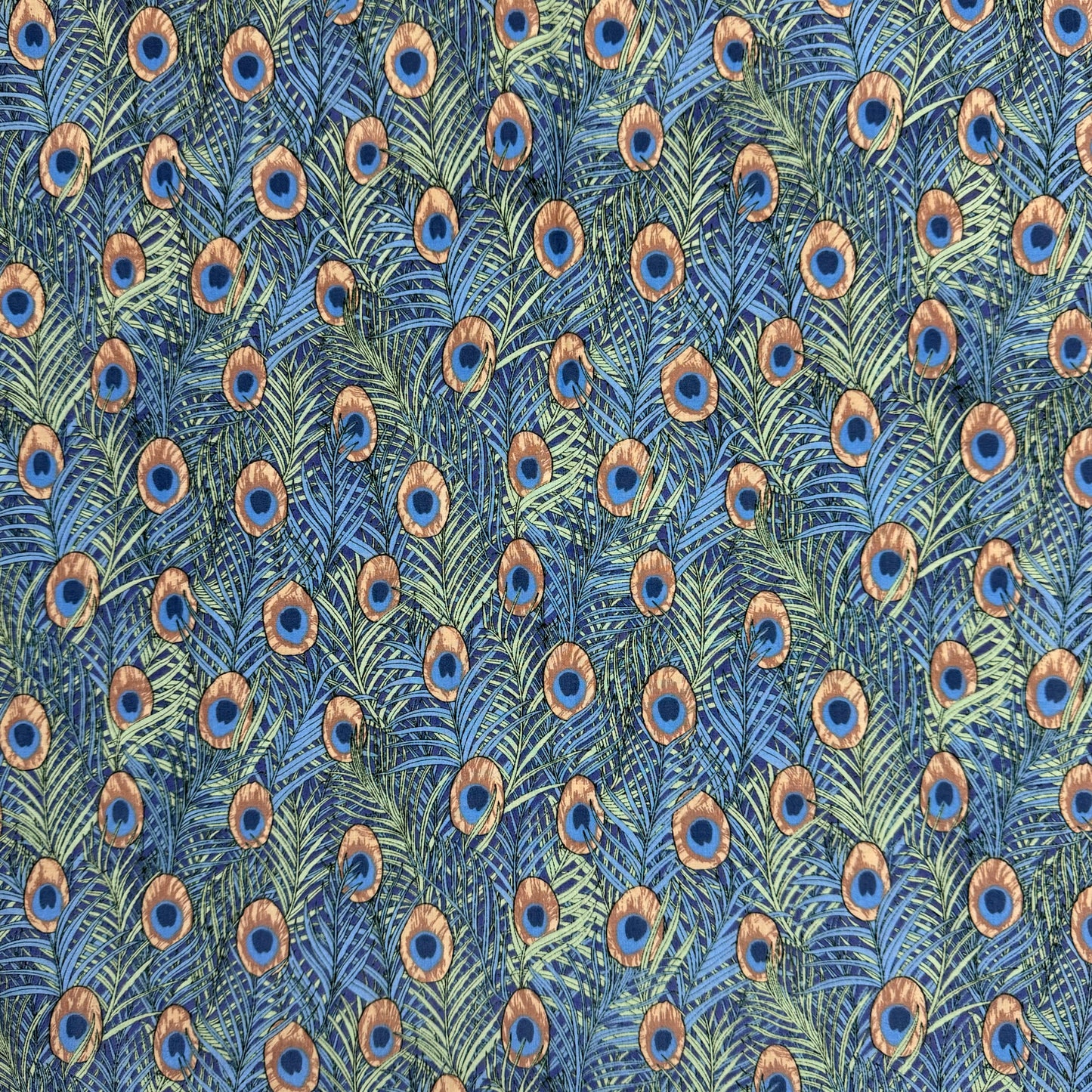 Peacock in Blue and Peach (English Cotton Lawn Fabric) 3m