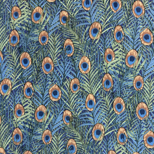 Peacock in Blue and Peach (English Cotton Lawn Fabric) 3m