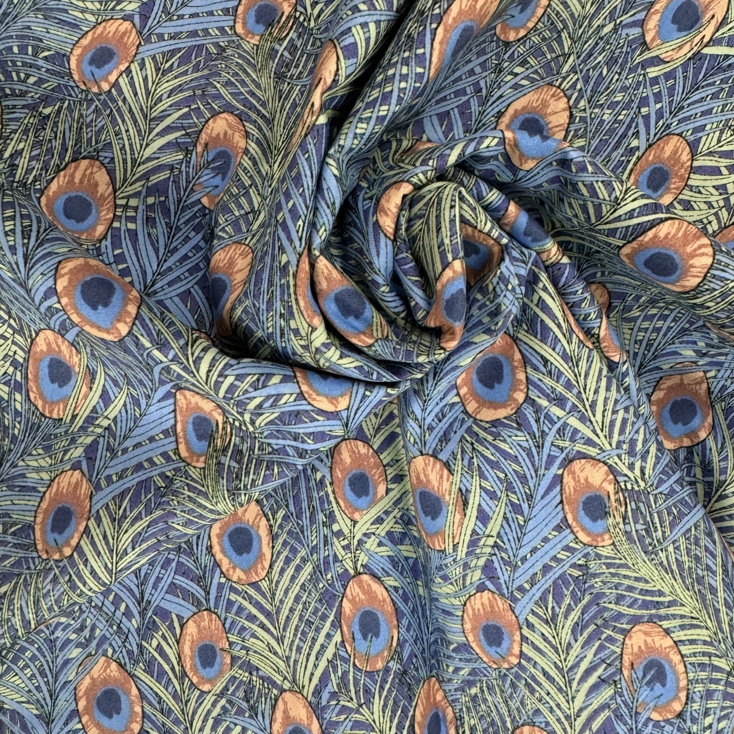 Peacock in Blue and Peach (English Cotton Lawn Fabric) 3m